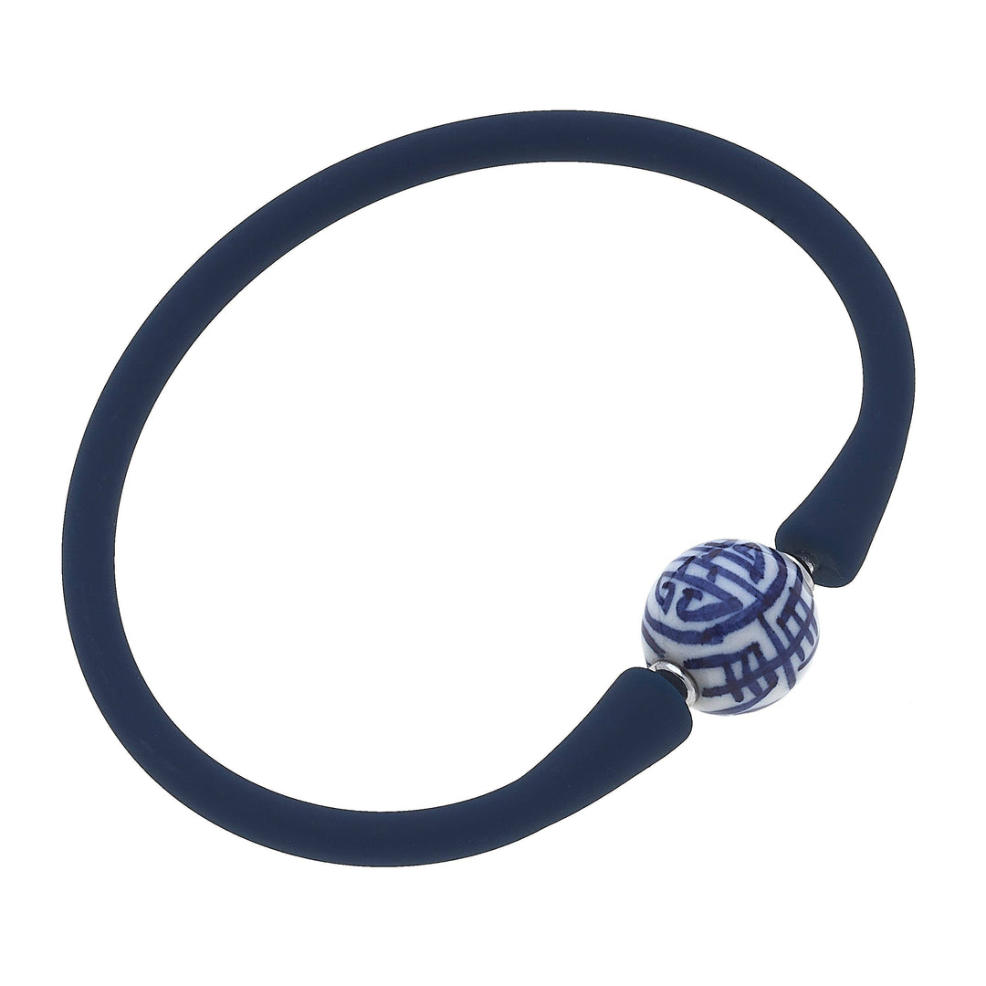 Bali Chinoiserie Bead Silicone Bracelet in Navy