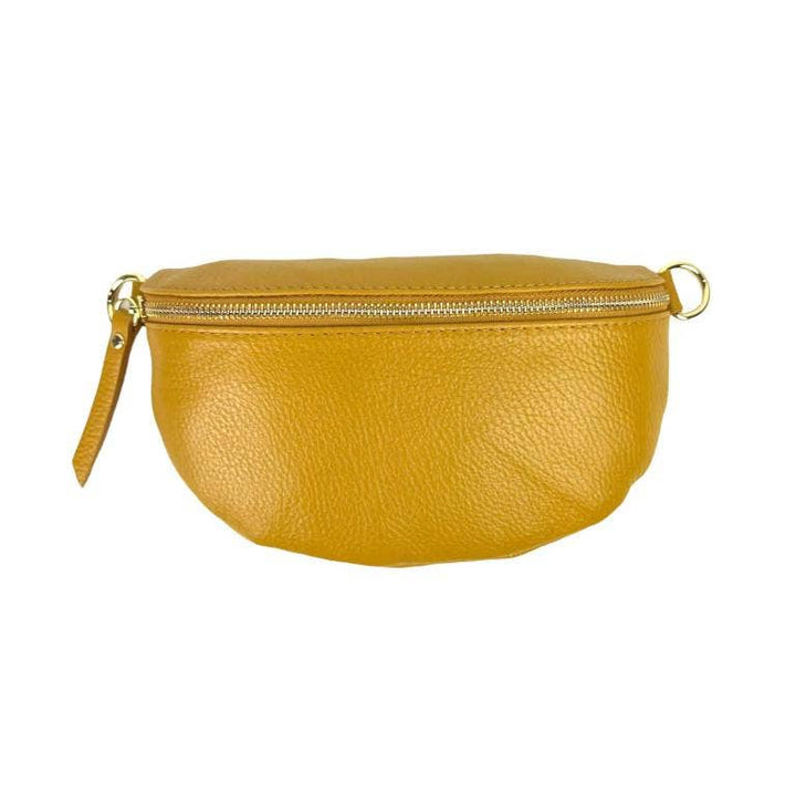 Italian Leather Waist Bag with Zipper: Mustard