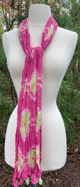 Scarf Tie Dye 100% Cotton tassel Scarves pink lime