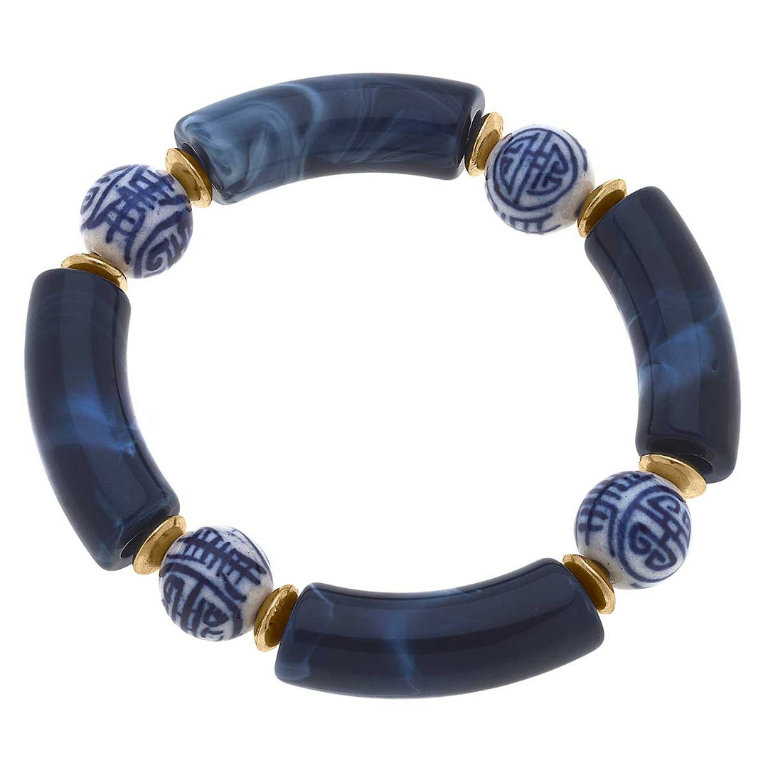 Lelani Chinoiserie Resin Stretch Bracelet in Navy