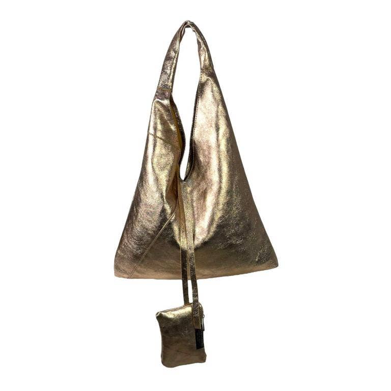 Bolso Hobo Piel Mujer con Efecto Metalizado y Monedero Extra