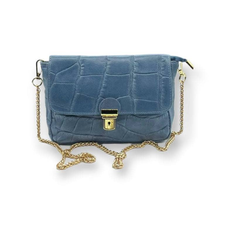 Leather Coco Bag Long Chain Handle: Blue