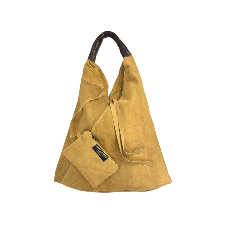 Suede Leather Shoulder Bag: Camel