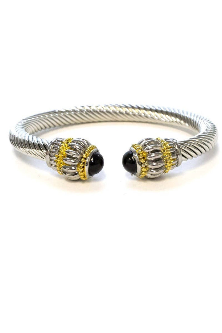 Two Tone Bangle Cuff Bracelet: Silver / Pearl