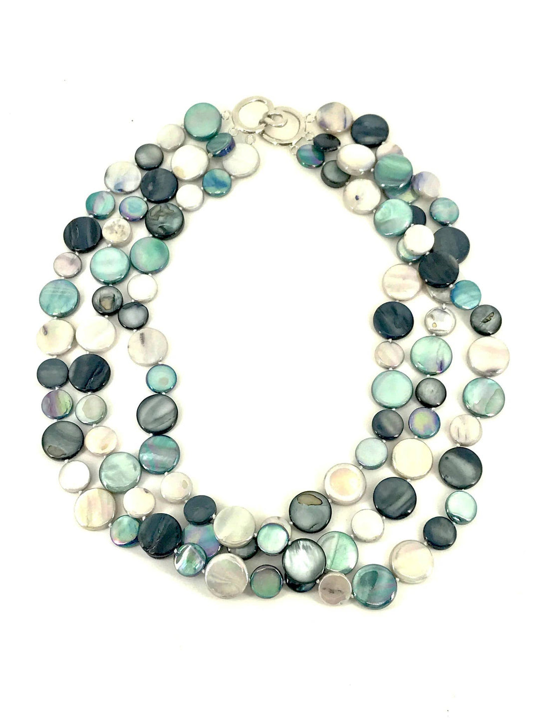 Turq, Gray, Black 3 Strand MOP Necklace