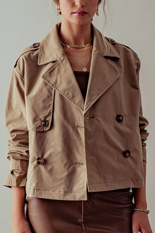 DOUBLE BREASTED CROPPED JACKET: CAMEL