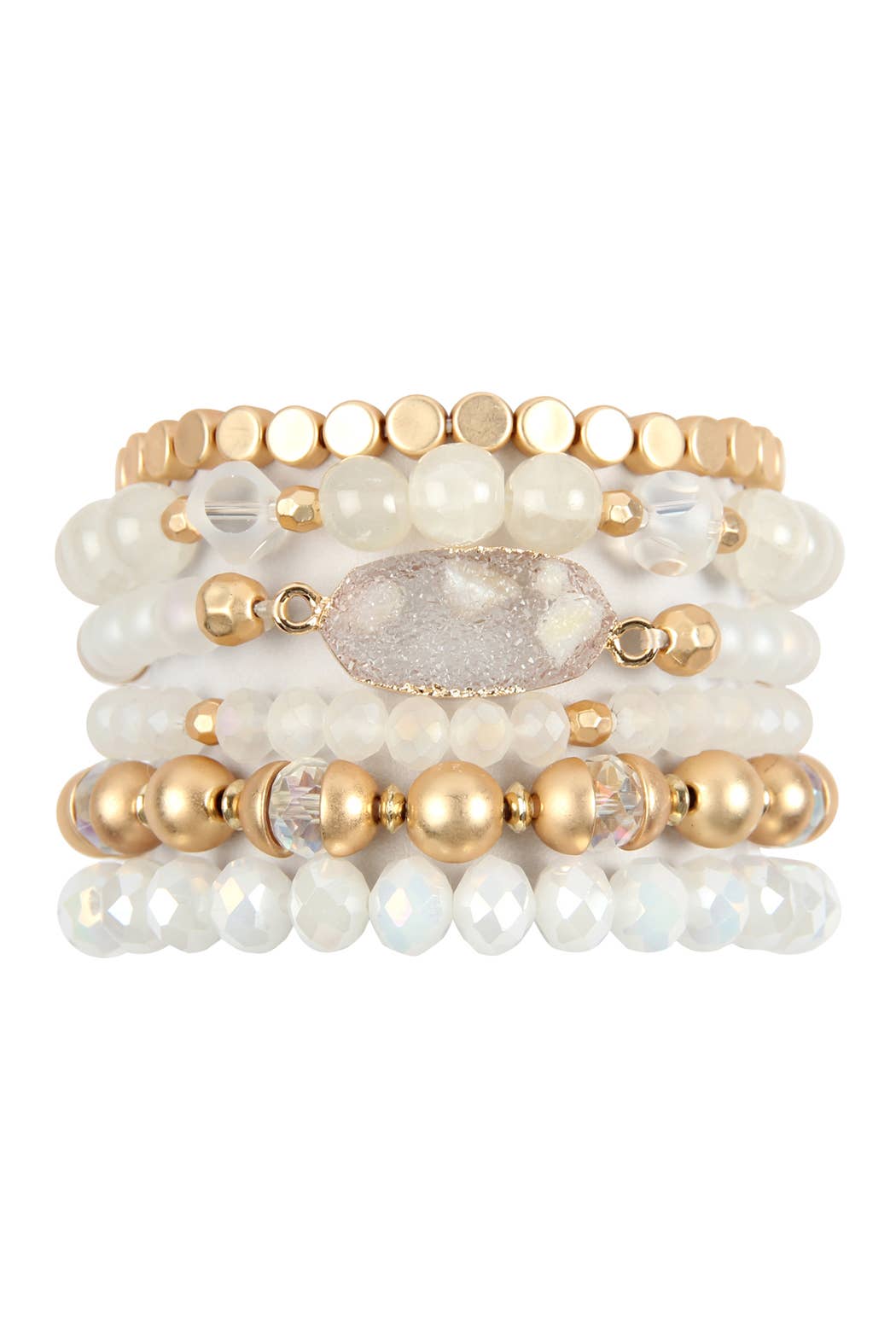 Druzy Stone Charm Bracelet Set: White