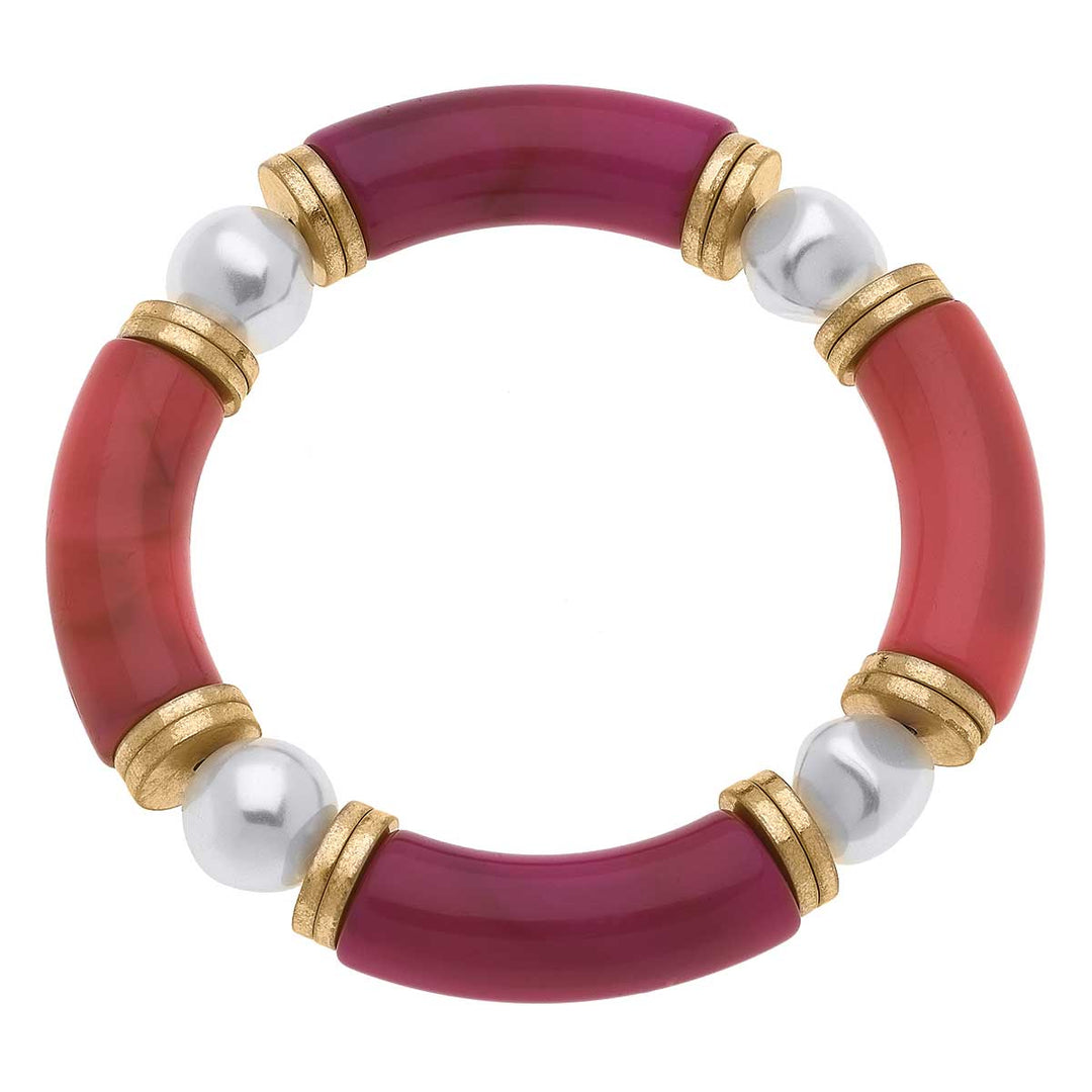 Lelani Resin Color-Block & Pearl Bracelet in Fuchsia Flame