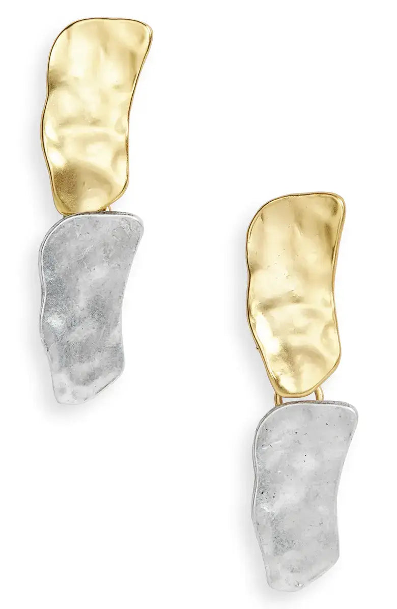 Mixed metal cobblestone drop earrings