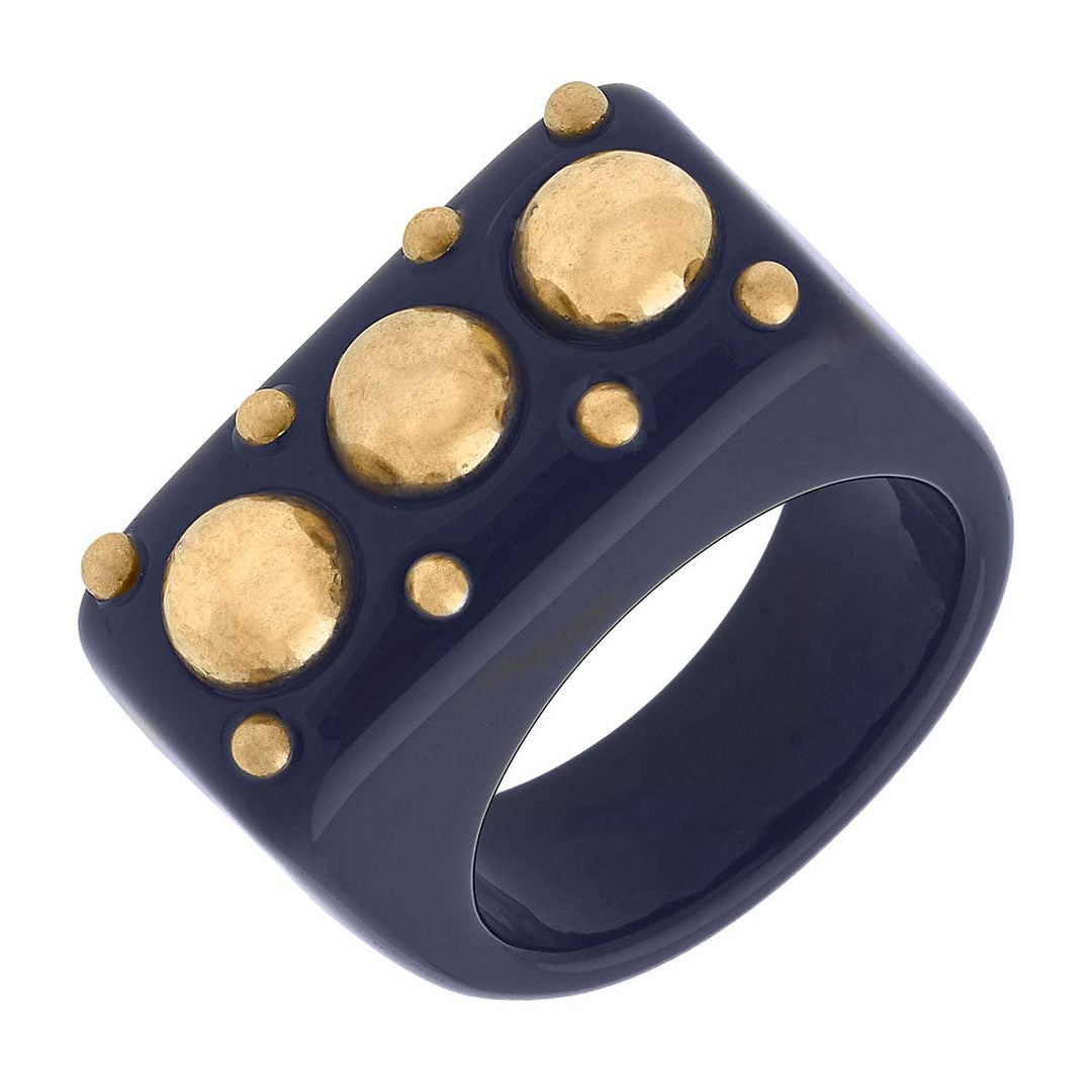 Honor Studded Statement Ring in Navy Resin